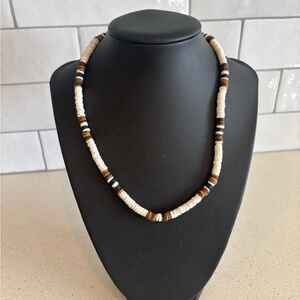 Vintage Puka Bead And Coconut Wood Necklace